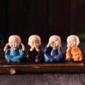 រូបតាំងក្នុងឡាន - 4PCS Small Buddha Statue Monk with hat - Image 4